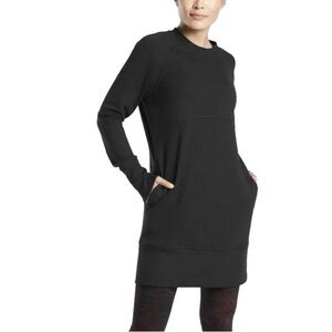 Athleta | Black Bounce Long-Sleeve Sweatshirt Mini Dress with Pocket Sz Medium